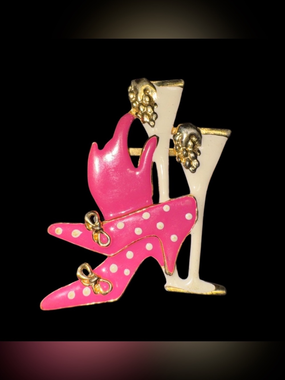Vintage Large Gold Tone "Girl’s Night Out " Brooch enameled 2.5”